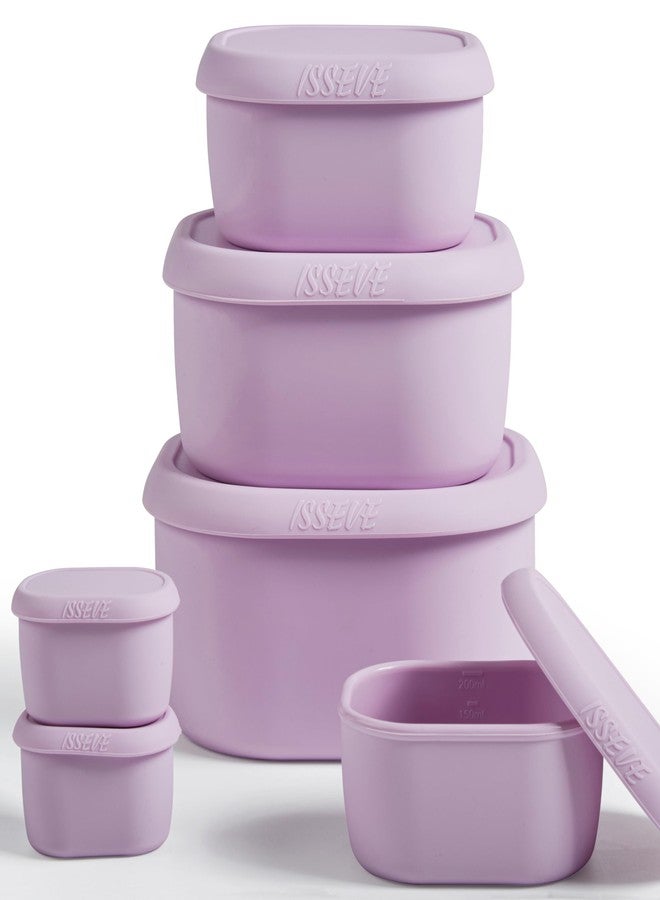 ISSEVE 6Pcs/Set Nesting Silicone Food Storage Containers with Lids, BPA Free Reusable Meal Prep Silicone Containers Lunch Box Bento Box Set (33.8oz, 20oz, 10oz, 6.7oz, 1.3oz) (Purple) - Image 1